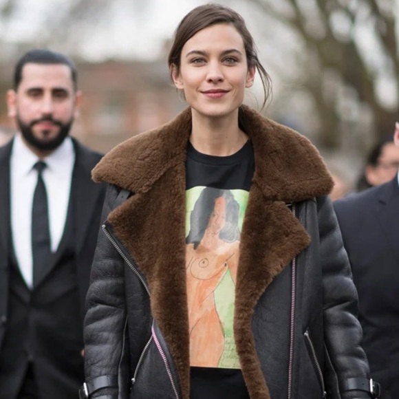 Acne Studios Velocite Women's Black Leather and Brown Shearling Jacket - Picture 11 of 13